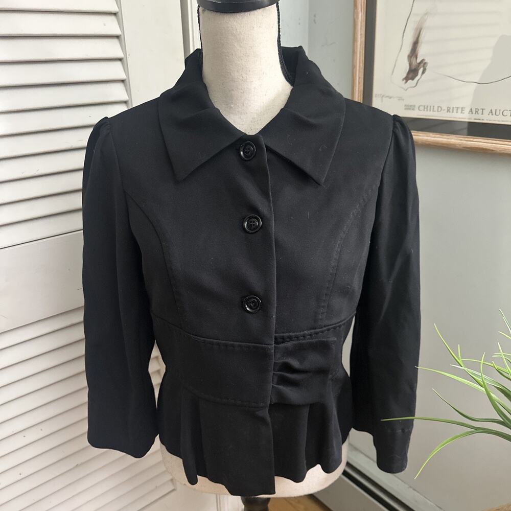 Flavio Castellani Jacket Womens 46 US 10 Black Cropped Peplum Quiet Luxury